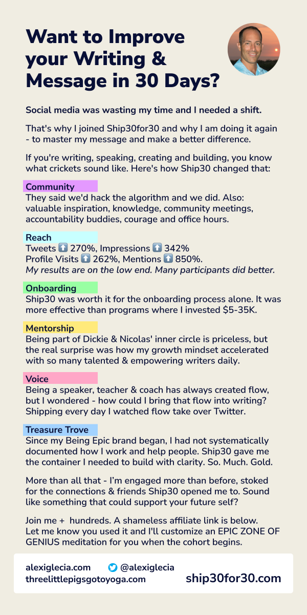 AlexIglecia's tweet photo. How's your online writing going?
I was showing up and posting, but
it wasn't good enough. What changed?
🚢 Reach
🚢 Mentorship
🚢 Voice
Want to Improve Your Writing & message in 30 Days? ⬇ https://t.co/r1bWY3eHp4