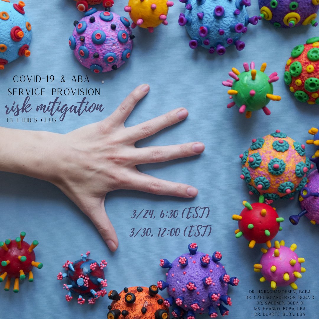 districtaba's tweet image. Check out this donation-based 1.5 Ethics Virtual CEU on the topic of Covid19 and ABA Service Provision - Risk Mitigation by experts in the field! Two dates available! Register today: greenspacebehavior.com/risk-mitigatio…