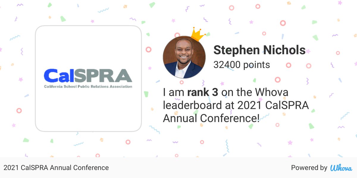 Stephen_Kyle's tweet image. I made it! #3 on the leaderboard at #CalSPRA2021,CalSPRA via Whova event app whova.com/whova-event-ap…