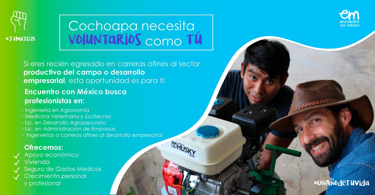 ¡Cochoapa el Grande necesita voluntarios como tú!

Si eres estudiante de los últimos semestres o recién egresado de una de estas carreras, es tu oportunidad de ser #VoluntariodeInmersión. Dedica un año de tu vida a detonar emprendimientos en Gro.

+ info: bit.ly/3qzWHzL