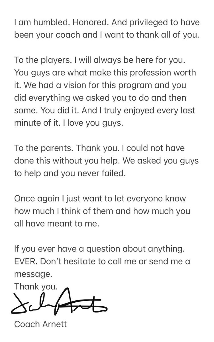 Message from Coach Arnett