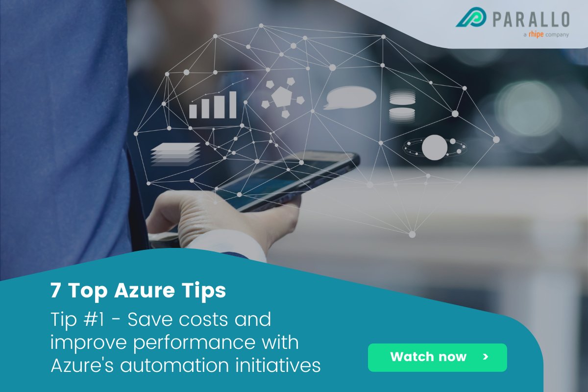 _parallo_'s tweet image. #azuretip 1 - There are so many things you can automate in Azure to save costs and improve performance. Symon Thurlow, CEO of Parallo discusses 5 Azure Automation ideas to optimise costs. Watch our first video of Parallo&apos;s #7costsavingtips here: hubs.li/H0HRs-r0