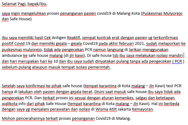 Akhtiyar's tweet photo. Dear team @satgascovid19id , bapak walikota @samsutiaji , @KemenkesRI dan @PemkotMalang 

perihal penanganan pasien Covid19 di malang, apakah memang seperti ini ?
1. background abu2 ( info dari suster / perawat di safe house )
2. background putih track Record penanganan https://t.co/vkyKWsHJE7
