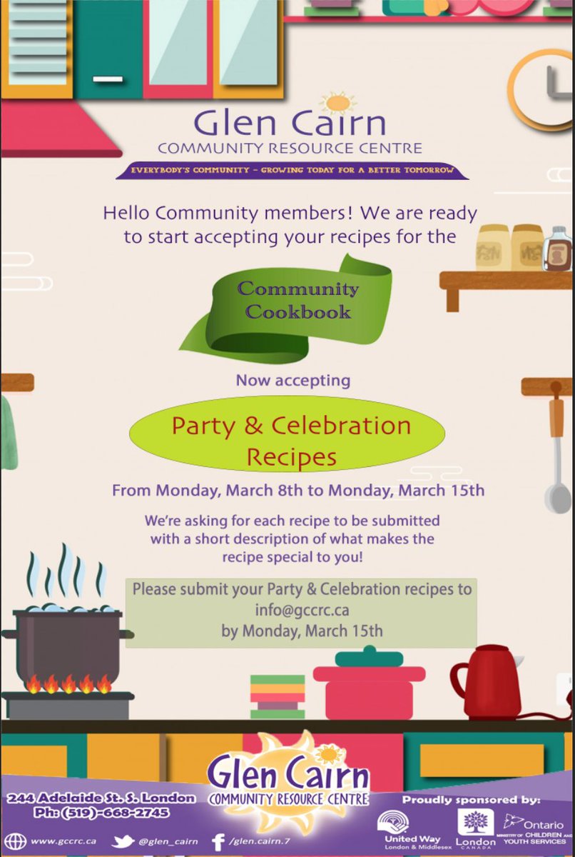 Hello Community Members! 
We are now accepting recipes for the Party &amp; Celebration recipe category until Monday, March 15th. 
Please send your recipe, a photo of your recipe and a small description of why your recipe is special to you to info@gccrc.ca