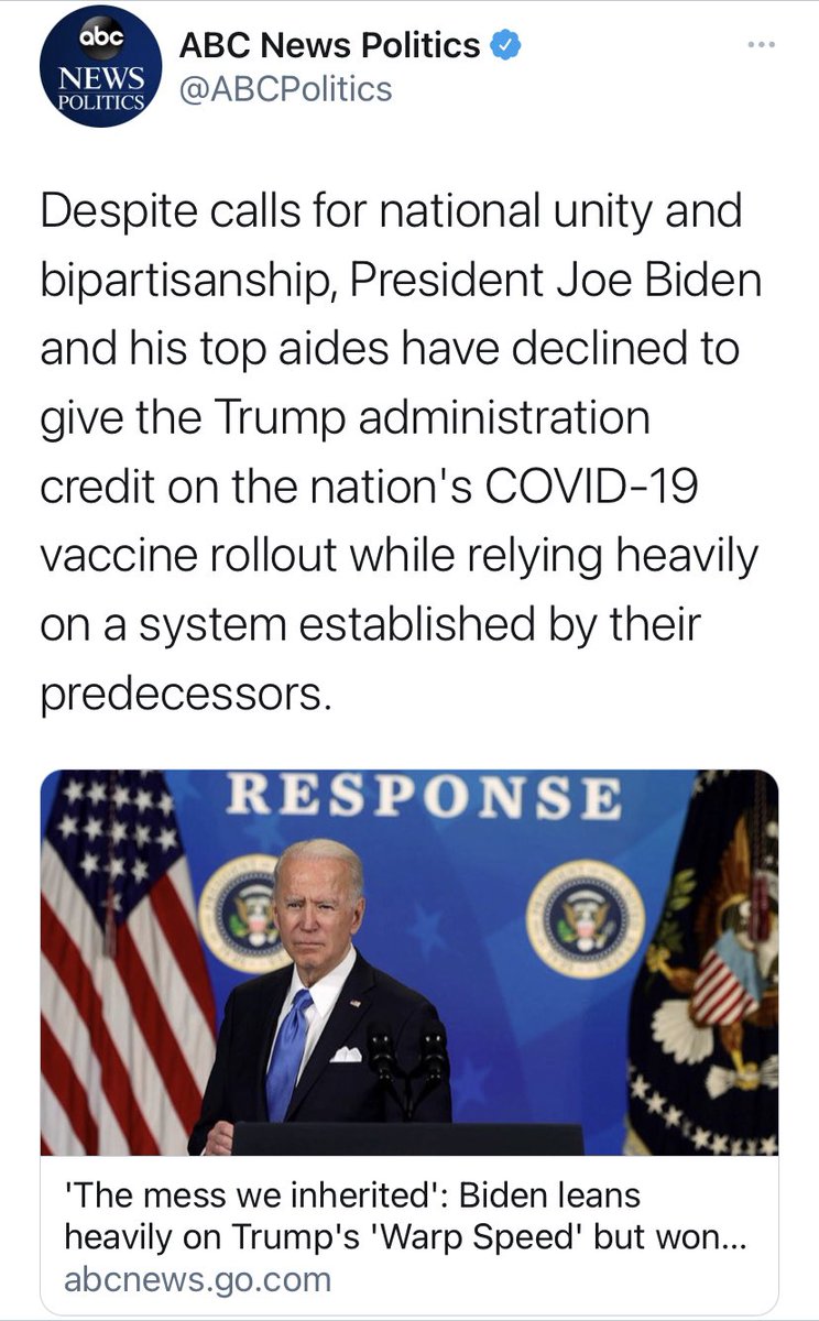 kayleighmcenany's tweet photo. Even the media acknowledges the Trump administration’s role in spearheading vaccine development and procurement (see below), but President Biden REFUSES to say the truth ⬇️ https://t.co/LFIesiApQX