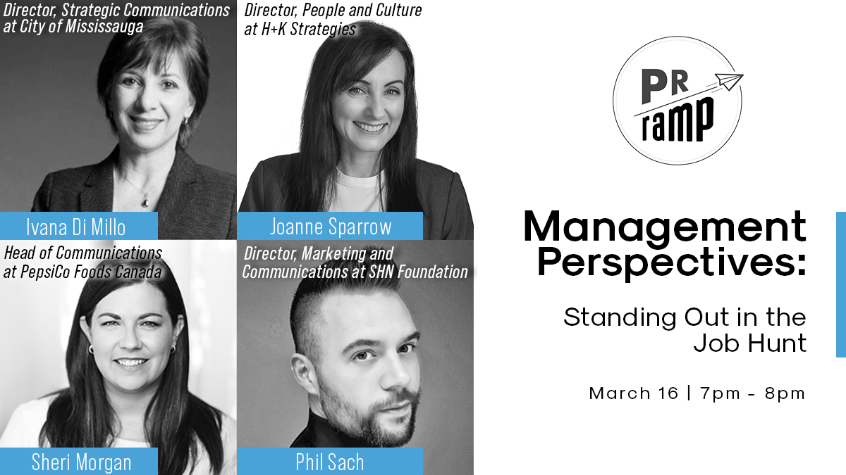 📣 Sign up for our #PRramp Management Perspectives: Standing Out in the Job Hunt panel -

Learn what employers look for when hiring entry-level talent!

⭐Event date: Tuesday March 16th, 2021

Register now > bit.ly/30CEJ56

@GenerationPR 
<a href="/humberPRcmte/">Humber PR Committee</a> 
<a href="/Centennial_CCPR/">Centennial PR</a>