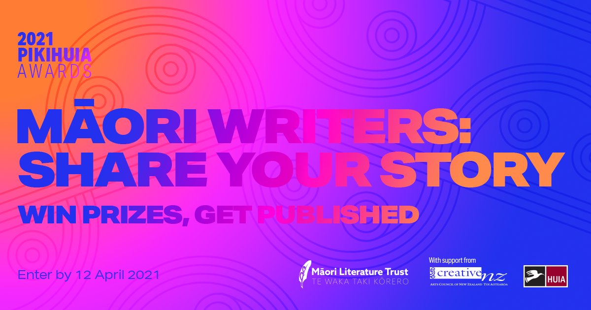 HuiaPublishers's tweet photo. Calling all Māori writers: do you have a story inside of you waiting to be told? 
Now is your chance – enter the Pikihuia short story awards 2021. Win prizes and get your story published. Entries close 12 April 2021.
For more information, go to https://t.co/zQD5iOZEzV https://t.co/btRdbP7mpG