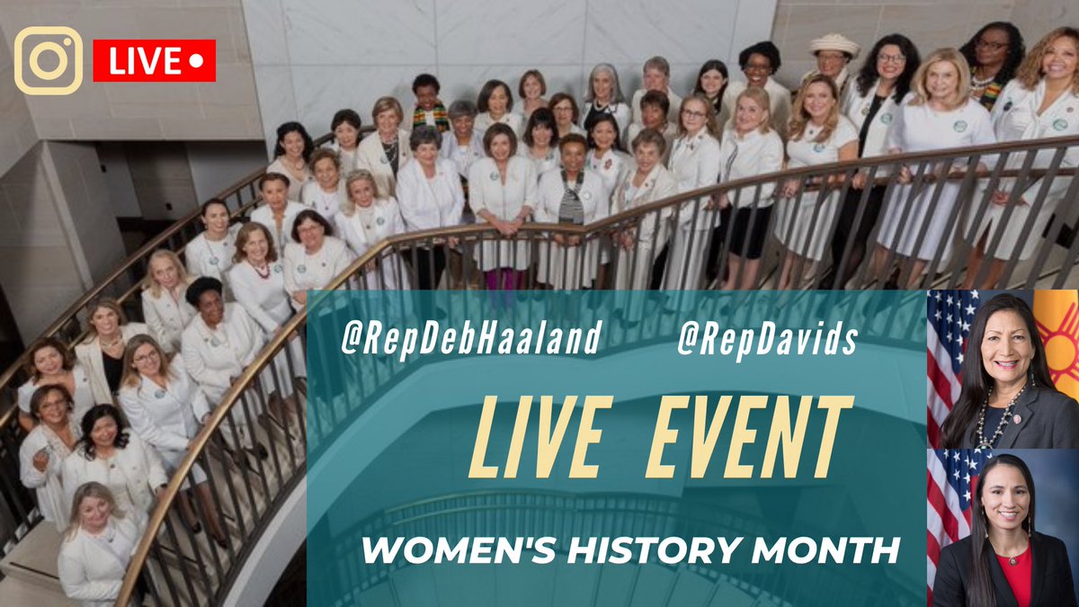 Rep. Deb Haaland (@repdebhaaland) on Twitter photo Join me and <a href="/RepDavids/">Rep. Sharice Davids</a> for a discussion about #WomensHistoryMonth tomorrow 3/12 on Instagram Live at 1 p.m. MT / 3 p.m. ET. Join me and <a href="/RepDavids/">Rep. Sharice Davids</a> for a discussion about #WomensHistoryMonth tomorrow 3/12 on Instagram Live at 1 p.m. MT / 3 p.m. ET.