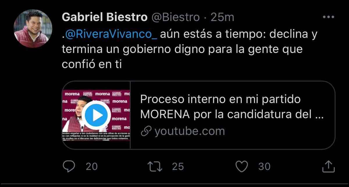 Sereno "moreno" <a href="/Biestro/">Gabriel Biestro</a>, cuando los números favorecen no hay necesidad de andar pidiendo declinaciones, el método de selección es muy claro, hay que ganar la encuesta. Acaso no confias en tu labor legislativa? Te notas herido y preocupado. #NoALaGuerraSucia