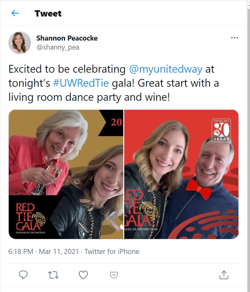 myunitedway's tweet photo. Congratulations to @trinighyul &amp; @shanny_pea on winning our gala glam social media content! Thanks for joining us tonight and supporting United Way. 
We’ll send you a DM shortly to get you your prizes. #UWRedTie https://t.co/j04mohn1ER