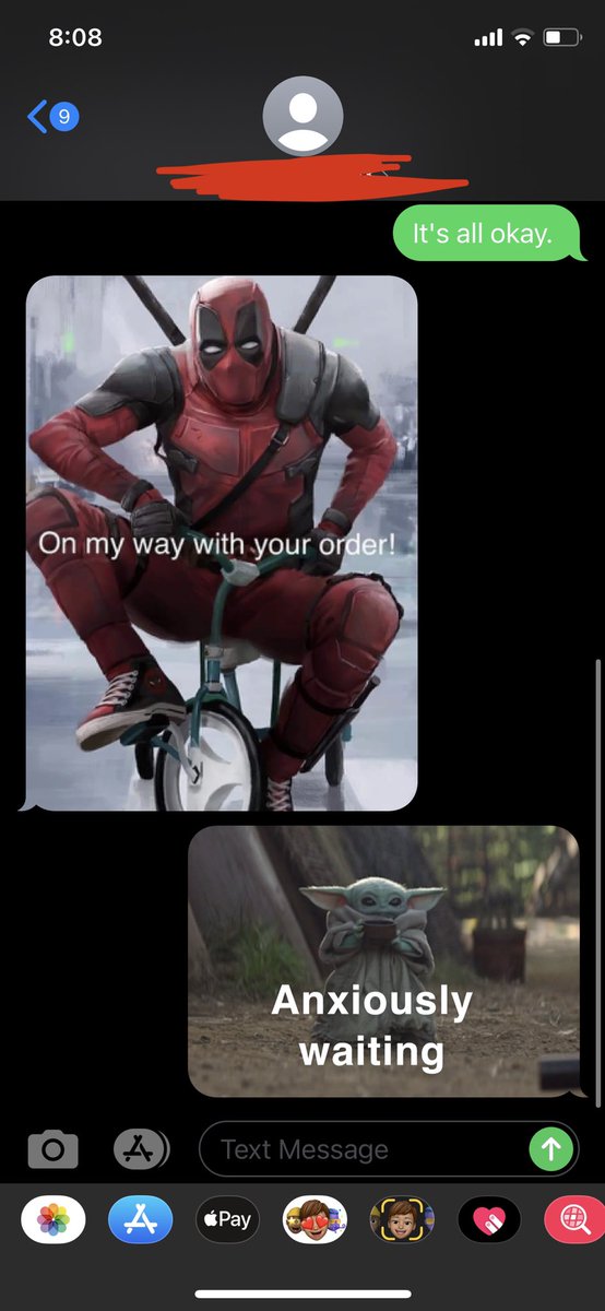 Sasquatchblur's tweet photo. @DoorDash today my dasher and I communicated via memes. Give them a raise please. https://t.co/HxSZzEEtEE