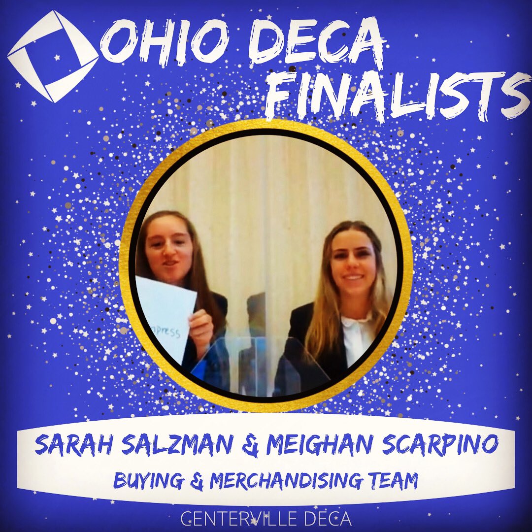 CentervilleDECA's tweet photo. Congratulations Sarah &amp; Meighan💯
@SalzmanSarah @Meighanscarp9 
Final Presentations are Saturday 3/13! 

#ohiosbest #epnd #ohiodecafinalist #elkpride #chsmarketing #nextlevel #letsgoelks #bringit #deca #buyingmerchandisingteam https://t.co/WJdDzmjhHX