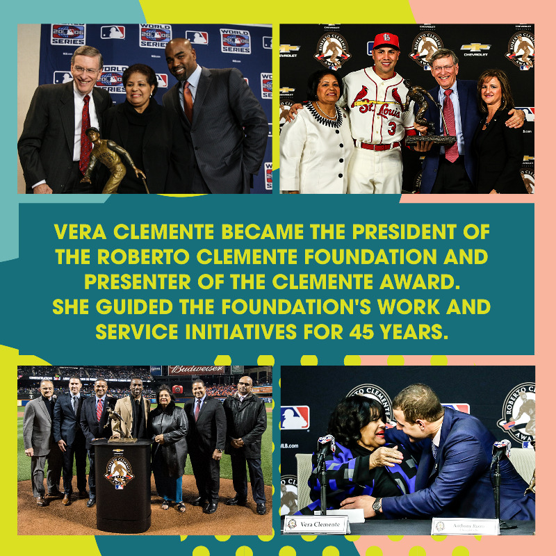 MLB's tweet photo. Vera Clemente’s legacy and impact will be remembered forever.