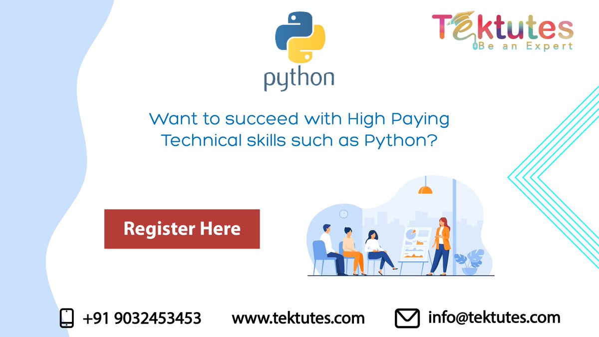 Tektutes's tweet image. Join Us and become valuable for your companies with Python Scripting Online Training. Python is one of the easy and simple, but powerful languages. 
For Free Live Demo Register Here: forms.gle/cZJe44NcqML9SE…
Contact us: +91 9032453453
#advancedpythontrainingonline #pythonlearning