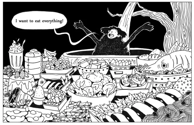I want to eat everything! A spread from my new zine :) Will be in my shop soon. 