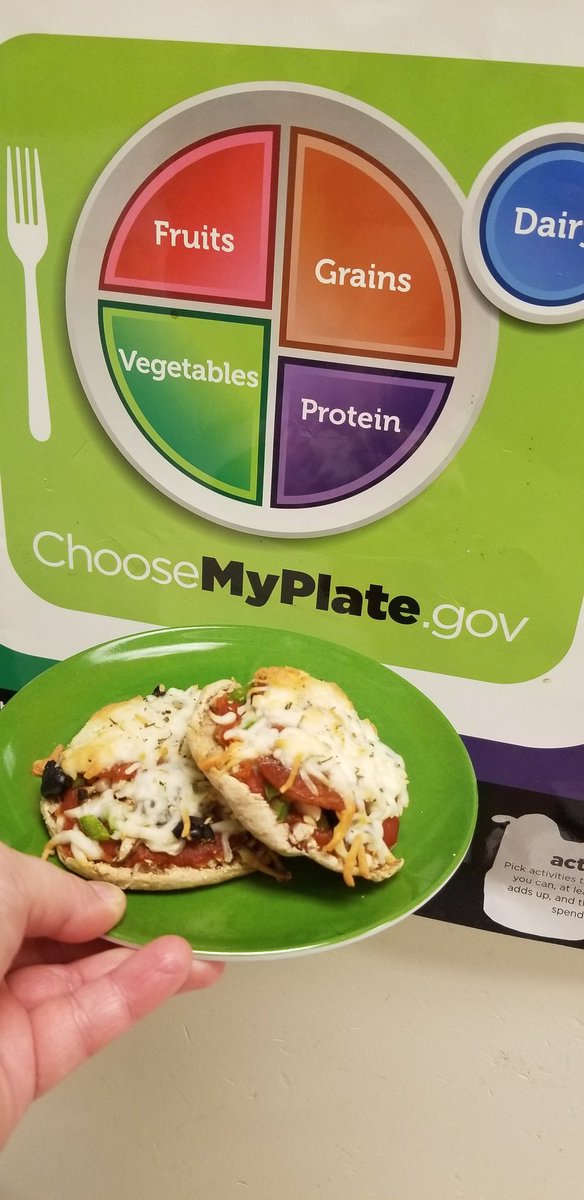 cmullins54's tweet photo. Myplate snack in Nutrition &amp; Wellness today (English muffin pizza)...contains all the food groups! https://t.co/tsaRgzJj7r