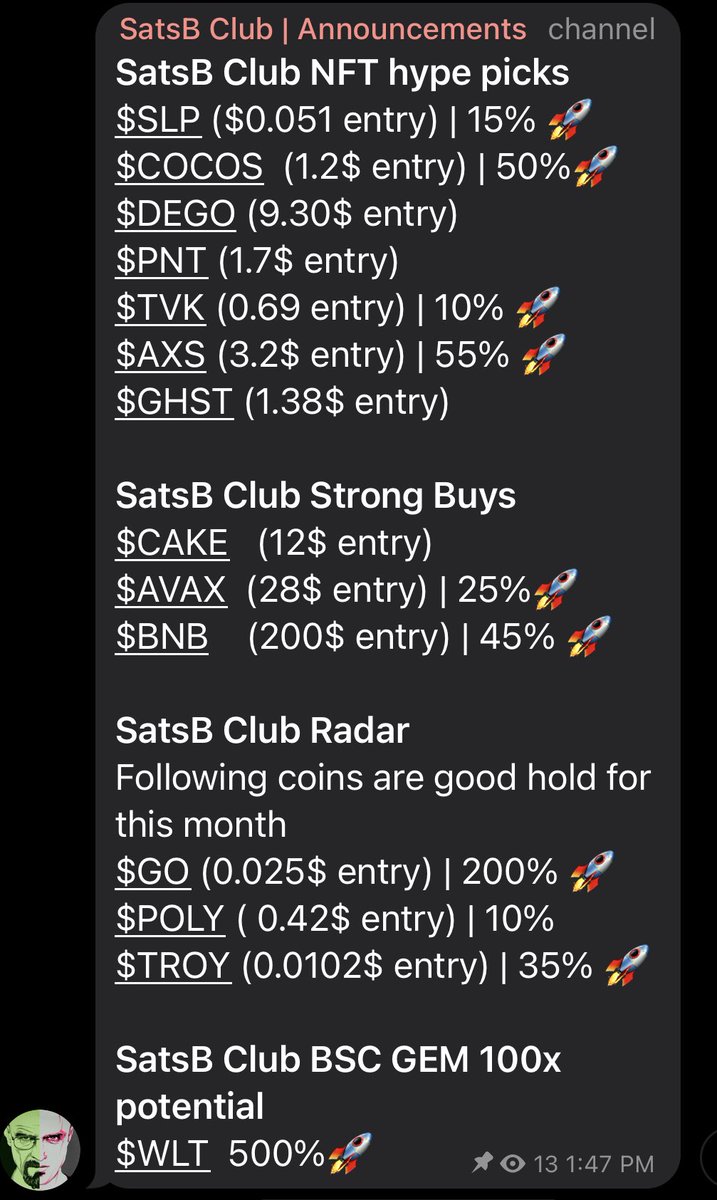 Satsbuyer Satsb Club March Picks Slp Cocos Dego Pnt Tvk Axs Ghst Go Poly Troy Wlt Majority Of Above In Great Profit With Wlt And Go As Biggest Gainers Join