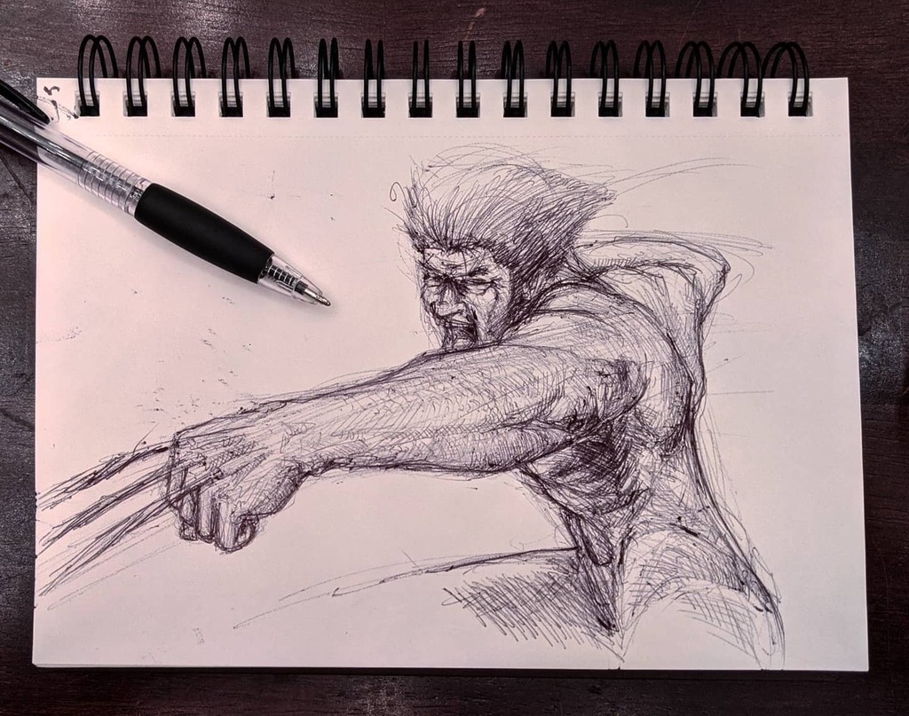 ArtbyJoebalde's tweet photo. It never fails. When I want to blow some steam, #wolverine has my back.
.
.
.
.
#berserkerrage #marvel #xmen #logan #patch #fanart #penart #ink #quicksketch #sketching #art #dailyart #sketchbook #artistsoninstagram #artbyjoebalde #joebalde https://t.co/PmPhH5Dzgt https://t.co/ydCG7zVyxz