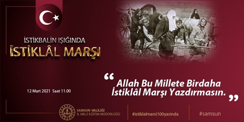 "İstikbalin Işığında İstiklal Marşı"
#istiklalmarsı100yasında 
#samsun
<a href="/ziyaselcuk/">Ziya Selçuk</a> 
<a href="/zulkifdagli/">Doç. Dr. Zülkif Dağlı</a> 
<a href="/CoskunESEN57/">Coşkun ESEN</a> 
@mustafademirbsb 
<a href="/samsunmem/">Samsun İl Milli Eğitim Müdürlüğü</a> 
<a href="/havzailcemem/">Havza İlçe MEM</a> 
<a href="/eyupa55/">Eyüp AYDOĞDU</a>