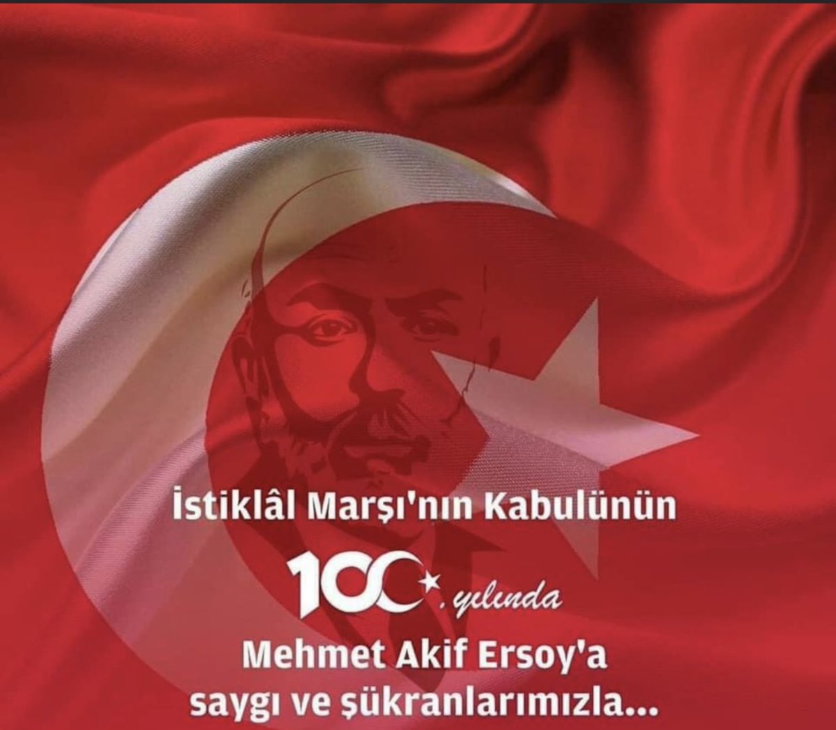 İstiklal Marşı'mızın Kabulünün 100. yıl dönümünde Cumhuriyetimizin kurucusu Gazi Mustafa Kemal Atatürk ve silah arkadaşlarını, Millî Şairimiz Mehmet Akif Ersoy’u ve aziz şehitlerimizi rahmet ve minnetle anıyoruz.