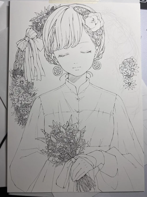 昨日の絵のお花の下書きは一段と酷かったので見て 