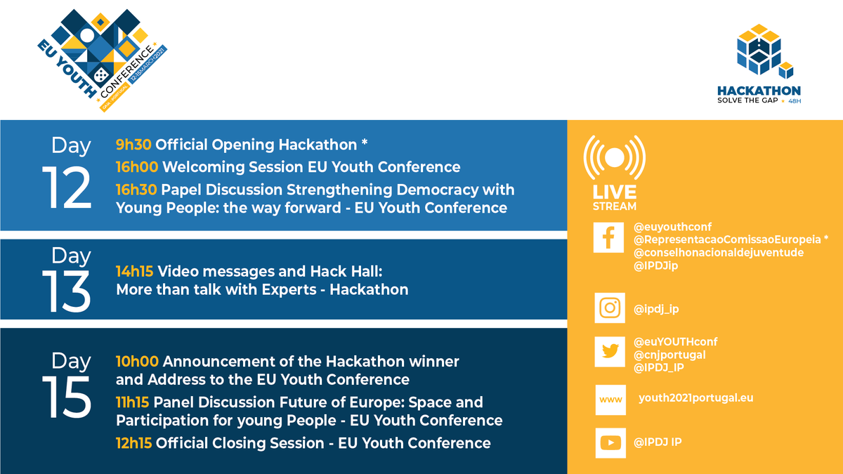 EuropeanYouthEU's tweet photo. Today is the day the EU #YouthConf kicks off 🔜!
Don't miss it 👆 and tune in LIVE🔴👇
In an hour @ 10:30 CET @GabrielMariya, the European Commissioner for Innovation, Research, Culture, Education and Youth, launches the Hackathon "Solve the Gap".
#EUYouthDialogue #YouthGoals https://t.co/EWSBlWzWxY