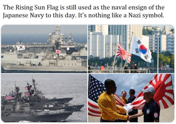 The Rising Sun Flag is not the equivalent of the Nazi swastika. "Rising Sun Flag = Nazi symbol" was fabricated by Koreans to hate on Japan and they started spreading the lie in 2012. The RSF is still used as the naval ensign of Japan to this day. It's the official flag of Japan.