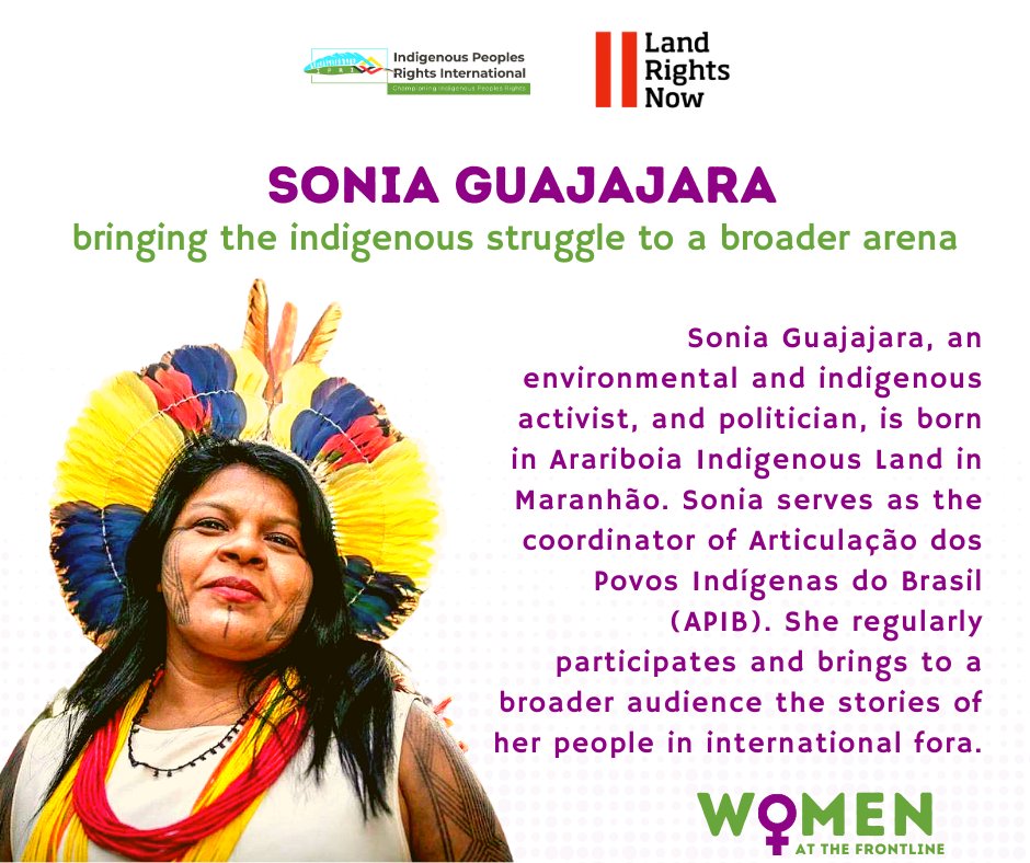 IPRightsIntl's tweet photo. Sonia Guajajara is one of the iconic #indigenouswomen in Brazil. Her involvement in the #indigenousmovement made her a target of various attacks. She is consistently subjected to harassment & criminalization by state agents. https://t.co/v5t2y7XC0m
#WomenAtTheFrontline #IWD2021 https://t.co/qjAo3e7DyU