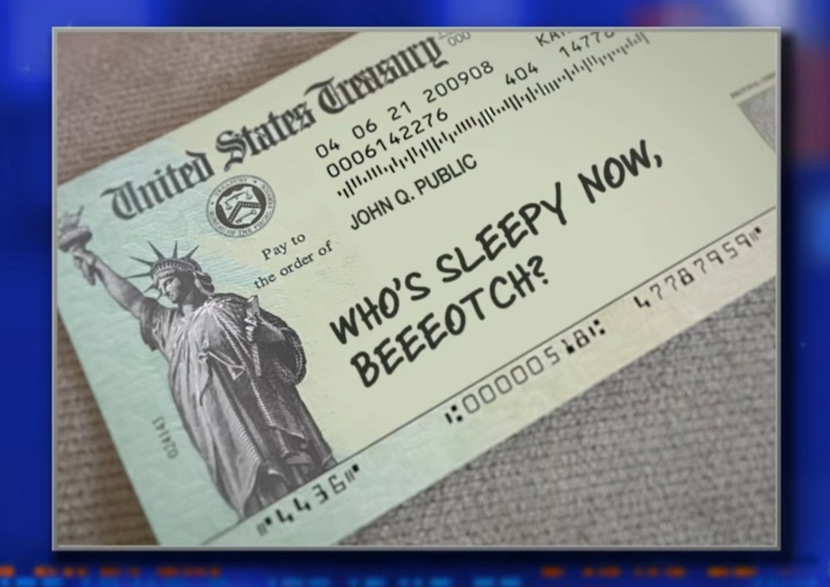 EdwardMurrayIII's tweet photo. According to Stephen Colbert this is how T**** supporters relief checks will be signed. https://t.co/7J6JPnNYWV