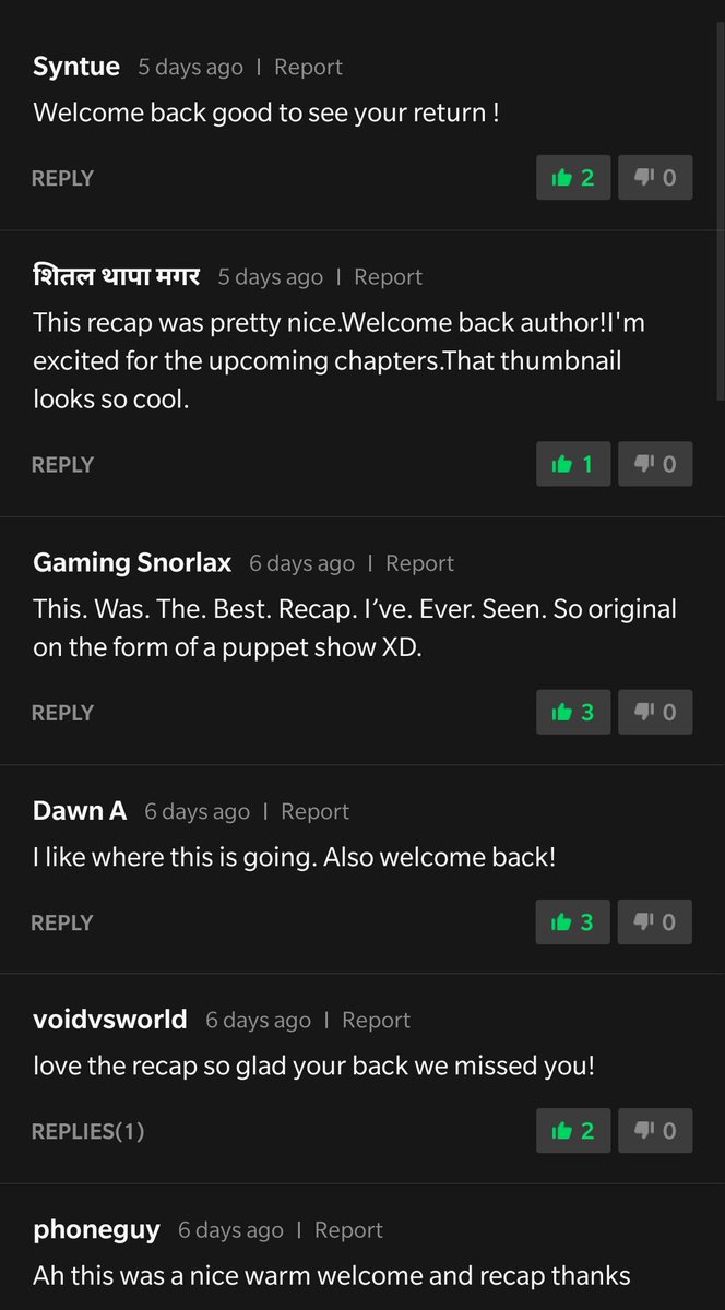 When I took a break from my comic, I thought everyone would stop reading them/not return. But I was so surprised and happy to see people come back &amp; say that they are glad I'm back.

I won't forget this. I'll try my best to make my comics better and won't let you or myself down!!