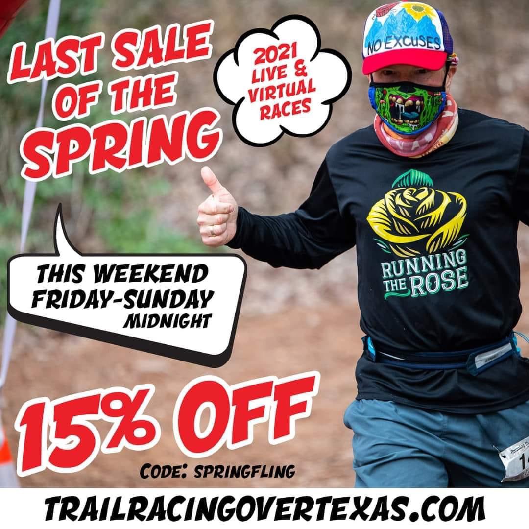 Discount code for Trail Racing Over Texas races!! These are fun, live events with generous time limits!