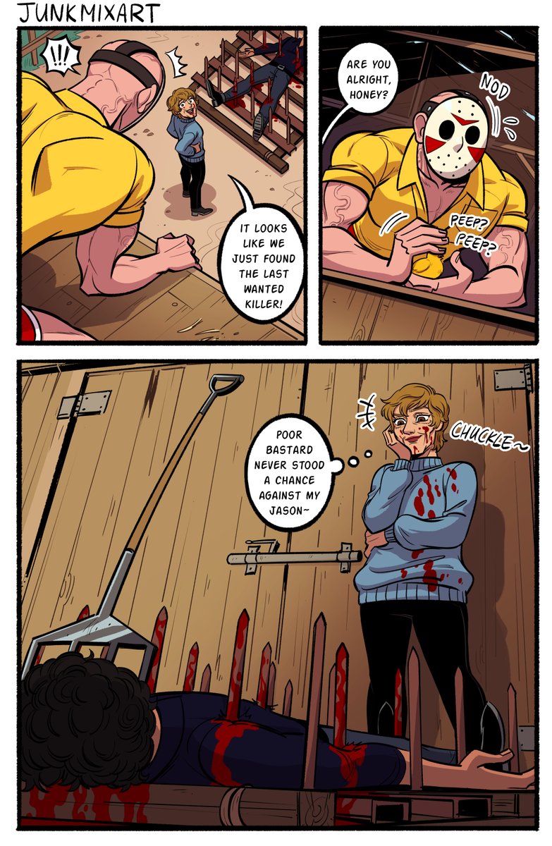 Camp Counselor Jason kills (part 3)~
Krug finally meets his end... at the end of a spike!?‍? Welp this one is the last part of the "Last House on the Left" crossover~ Hope you guys enjoyed it!

(TW// gore, blood) 