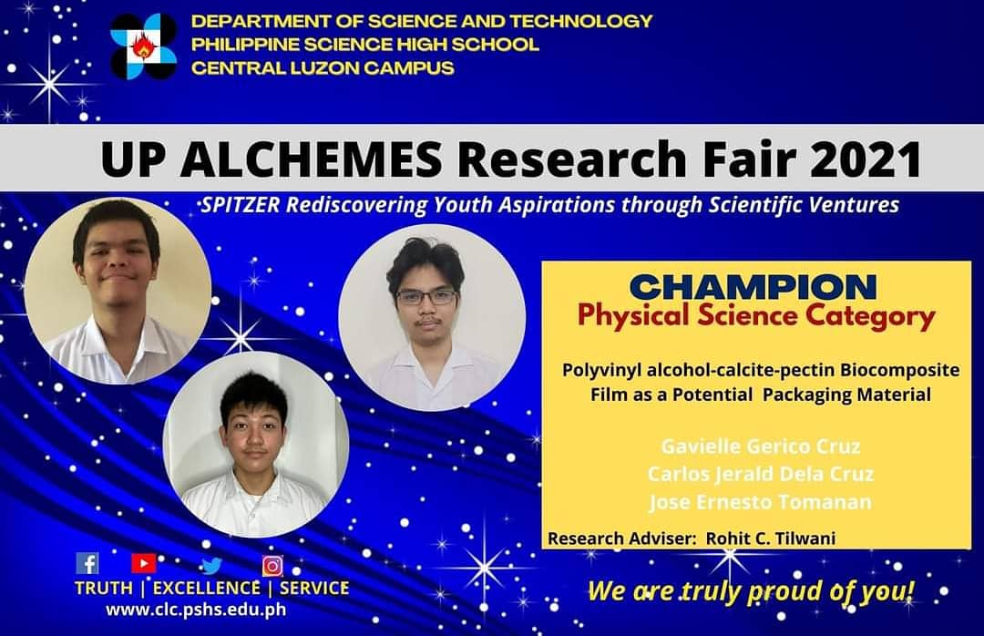 PSHS_CLC's tweet photo. A GLINT OF TRIUMPHππ
Warmest felicitations to the students and research advisers for winning in the Research Fair 2021 organized by the University of the Philippines Academic League of Chemical Engineering Students, Inc.
#TruthExcellenceService #DOSTScienceforthePeople https://t.co/K3gosDikWP