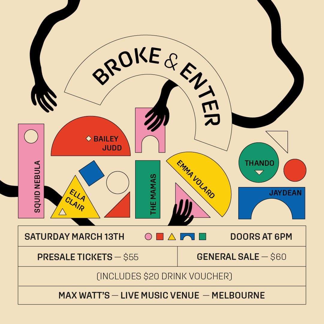 themamasmusicau's tweet photo. TOMORROW we are playing at @MaxWattsMusic for Broke & Enter, alongside lovelies #BaileyJudd, @ellaclairmusic, @thandomusic, @itsjaydean, @emmavolardmusic and #SquidNebula. Doors at 6pm, get your tix now! https://t.co/BT91rWuC08 ❤️🌹 https://t.co/lU4OJlBTe2