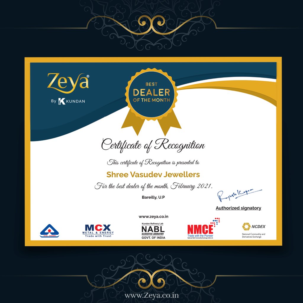 Congratulations to the dealer of the month Shree Vasudev Jewellers.
We appreciate and value your efforts with a trust beyond expectation.
#ZeyaByKundan #ShreeVasudevJewellers #DealerOfTheMonth #Gold #Jewellery #Jewels #February #Earrings #rings #congratulations #jewellerydealers