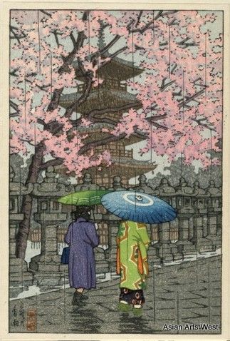 "spring rain --
everything becomes
more beautiful"    Chiyo-ni
(images: Shinsui Ito / Hasui Kawase)