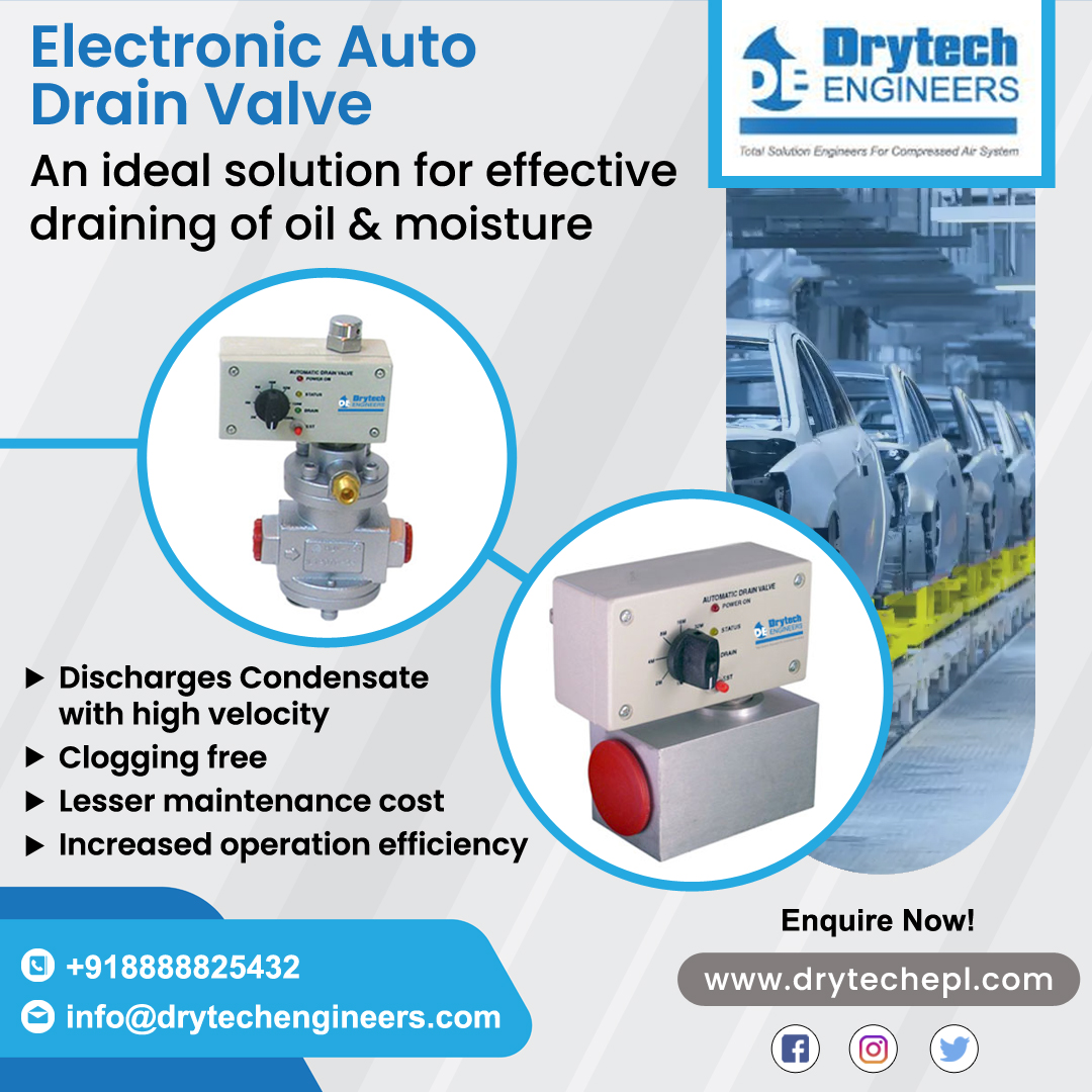 DrytechE's tweet image. #Drytech's Auto drain devices are the right solution to eliminate the condensate from the compressed air system without human assistance.
For further details visit: drytechepl.com
To avail, call us at 8888825432 or email us at info@drytechengineers.com
#Airsolution