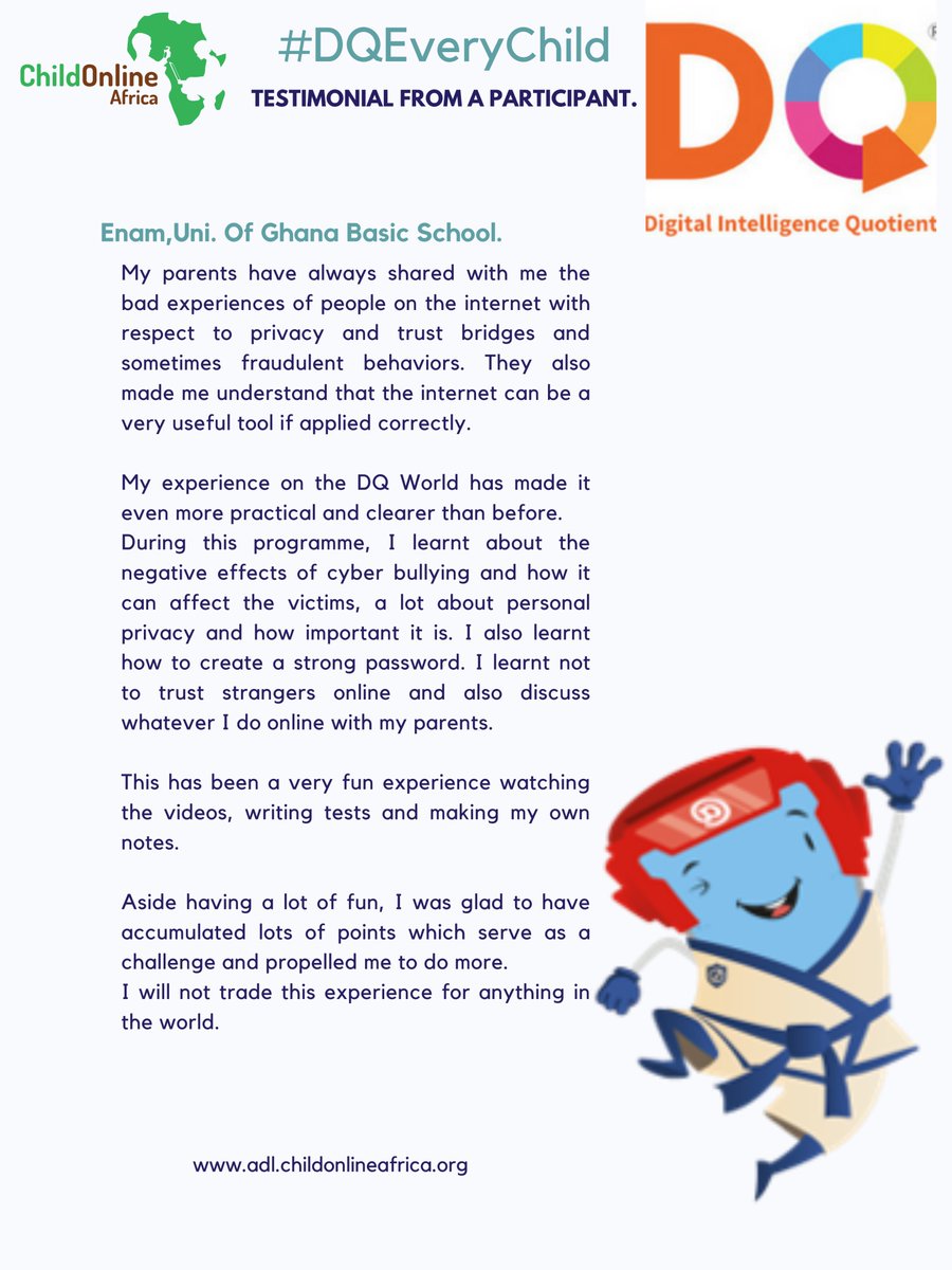 COnlineAfrica's tweet image. Testimonial @DQforAll #DigitalCitizenship #ADLProgramme @AwoAdvocates @NCAGhana