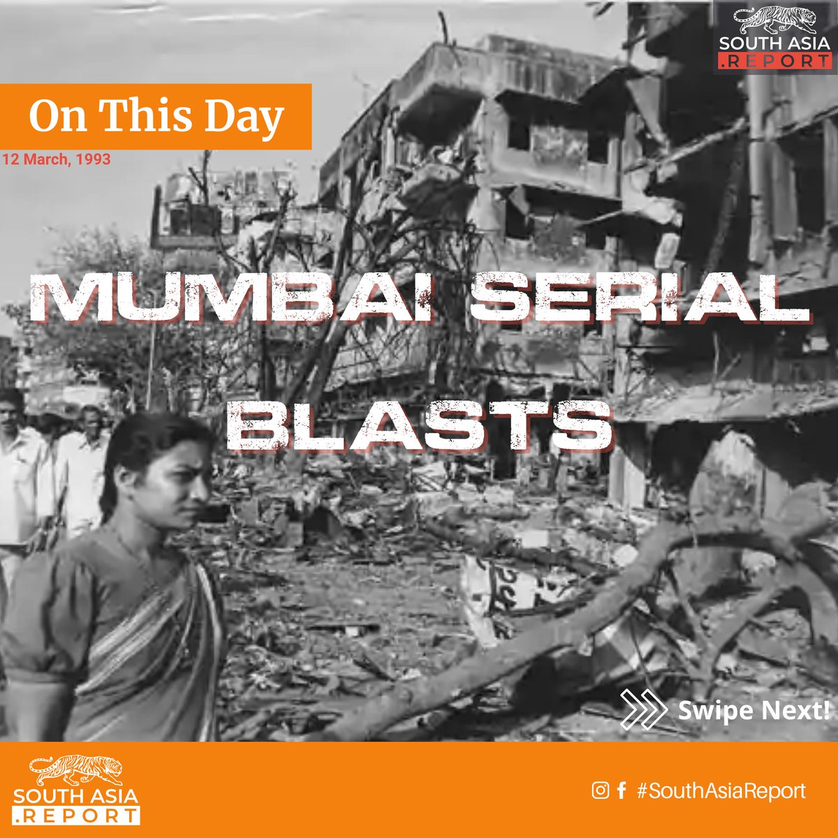 SouthAsiaReport's tweet photo. On this day on 12th March, 1993: The #MumbaiSerialBlasts

#MumbaiBlasts #BlackFriday https://t.co/lo0jSW5w6y