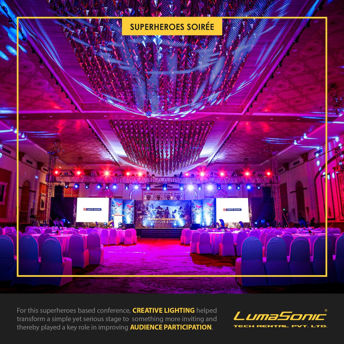 When you don’t have much time to turn around your setup from a conference to a party, you turn to intelligent lighting to save the day.

#lumasonic #goa #eventtechnology #eventtech #corporateevents  #concerts #liveevents  #movinghead #eventlighting #concertlighting #lightingshow