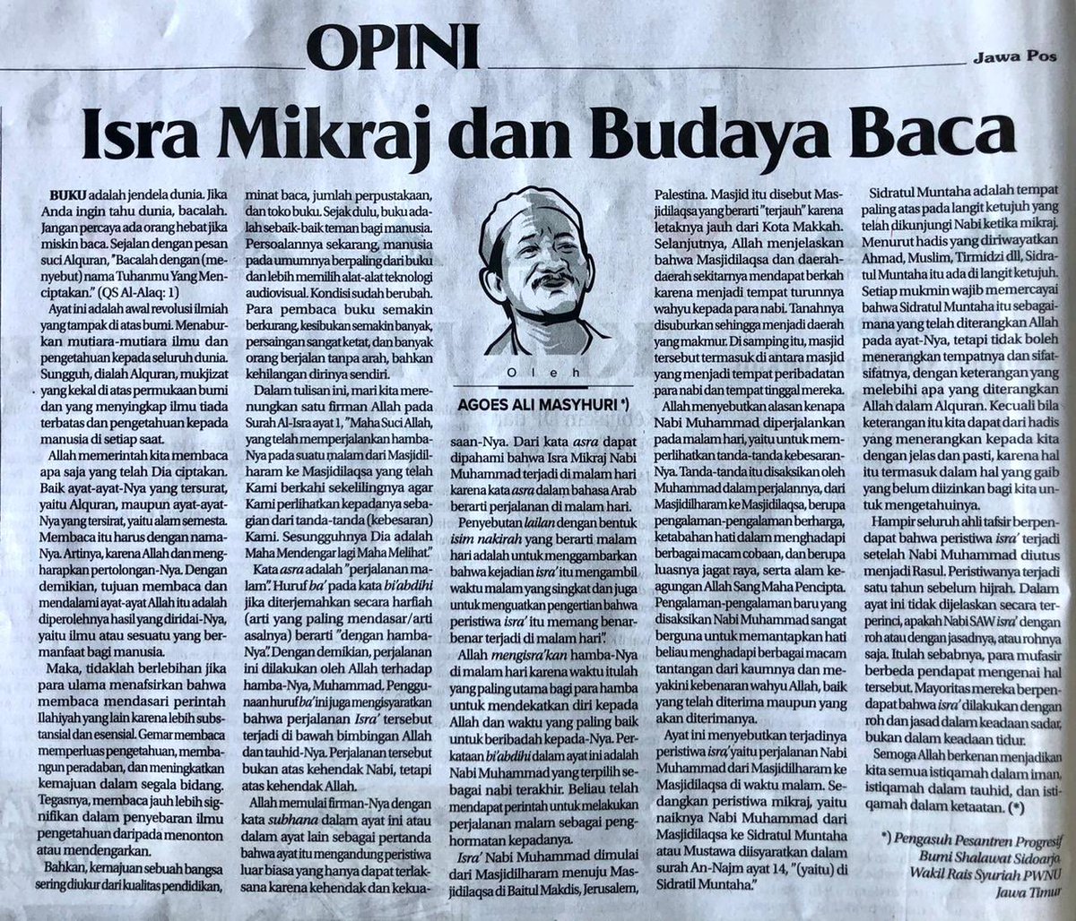 gusali_bsh's tweet photo. Isra Mikraj dan Budaya Baca
•
Jawa Pos 12 Maret 2021 https://t.co/q1UhRCV9eo
