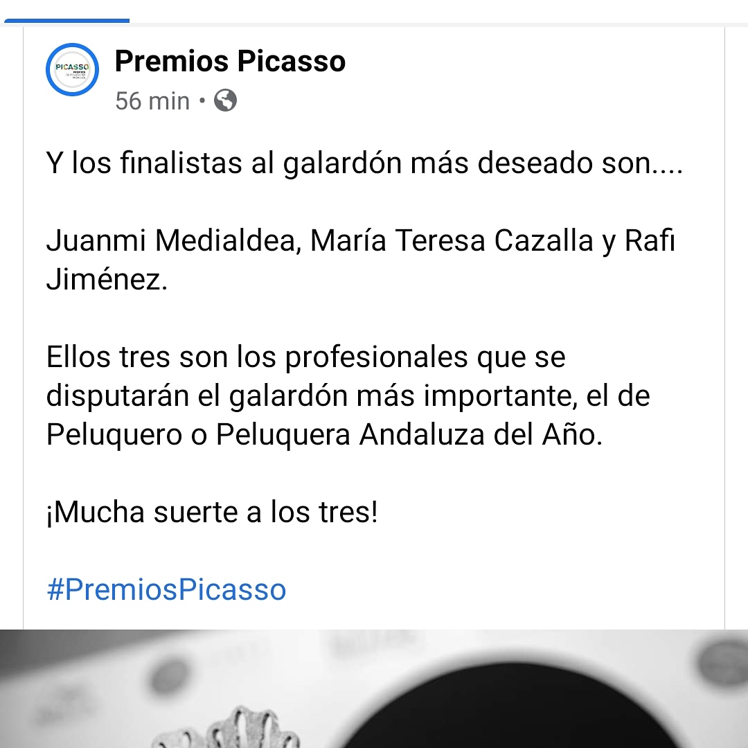 RafiJimenezJ's tweet photo. Hace unas horas me he enterado que de nuevo opto al galardón de Mejor Peluquero Andaluz del año. .. No me lo puedo creer... Gracias @PremiosPicasso https://t.co/9WF2AbqUzw