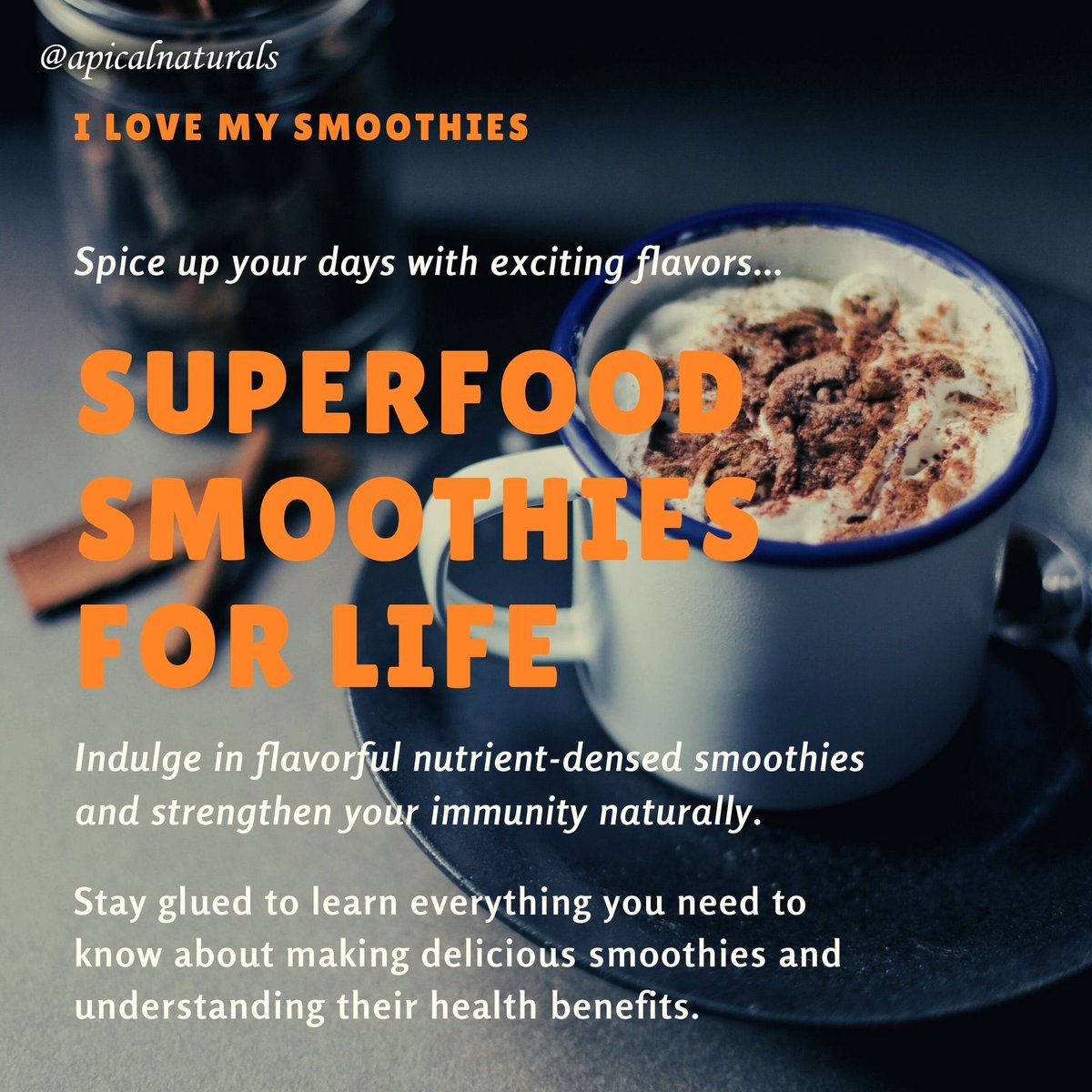 Take smoothies...stay healthy.
                                                                                   
#apicalnaturals #apicalhealthyrecommendations #healthyrecommendations #healthyrecipes #smoothies #healthysmoothies #healthymealsprep #holistic #holistichealth