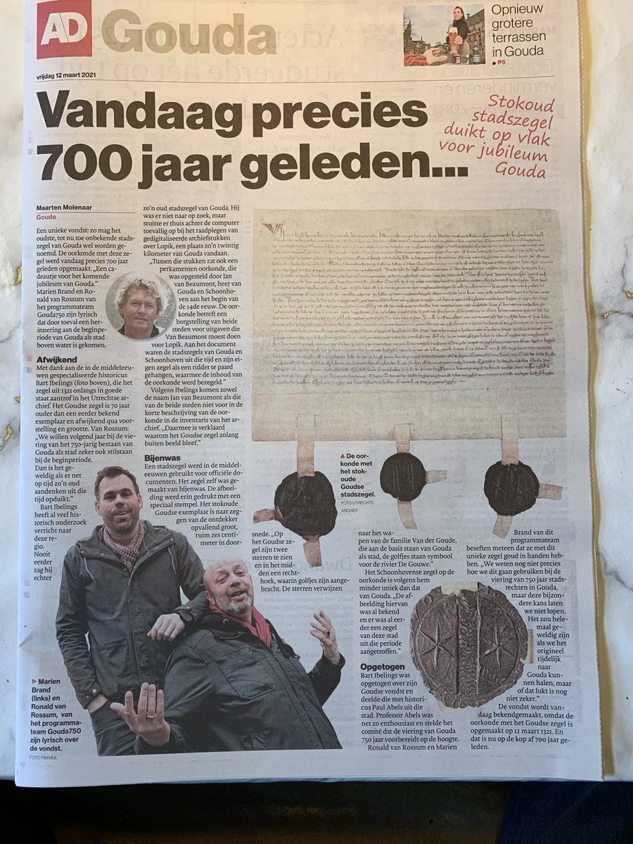 Vandaag precies 700 jaar geleden. Let op de Gouwe die de zegel in tweeën deelt.