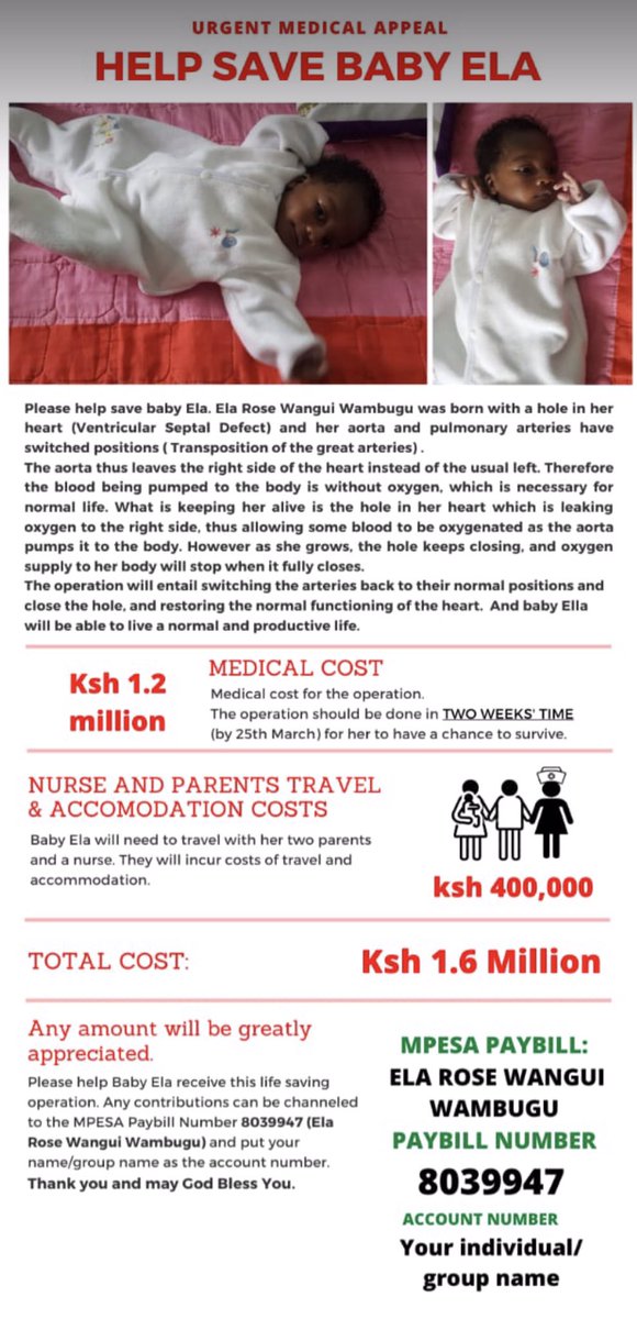 WaishComfort's tweet photo. Help Save Baby Ela. 
Paybill Number: 8039947 (Ela Rose Wangui Wambugu)
Account number: Your name

Your Support Will Be Highly Appreciated 🙏🏽 https://t.co/8ispbAU06H