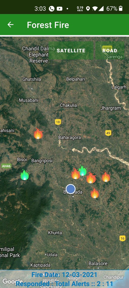 BaripadaT's tweet photo. Total 11 Fire points were received in Baripada Forest Division on 12 March2021. All the points are immediately attended and doused completely using 8 Blower machines.#pccfodisha #DM_Mayurbhanj #spmayurbhanj #CMO_Odisha #ForestFireTaskForceOdisha https://t.co/2UwbjOKVnH