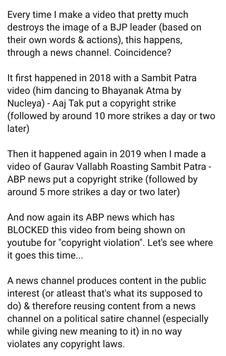 thepeeinghuman's tweet photo. Hello mitrooooon, Copyright strikes have made a comeback along with me on this channel.
ABP news has decided to BLOCK the Mithun Cobra video worldwide &amp; it can no longer be seen on youtube :(
RT for #GetWellSoonABPee https://t.co/7psuDNeAlP