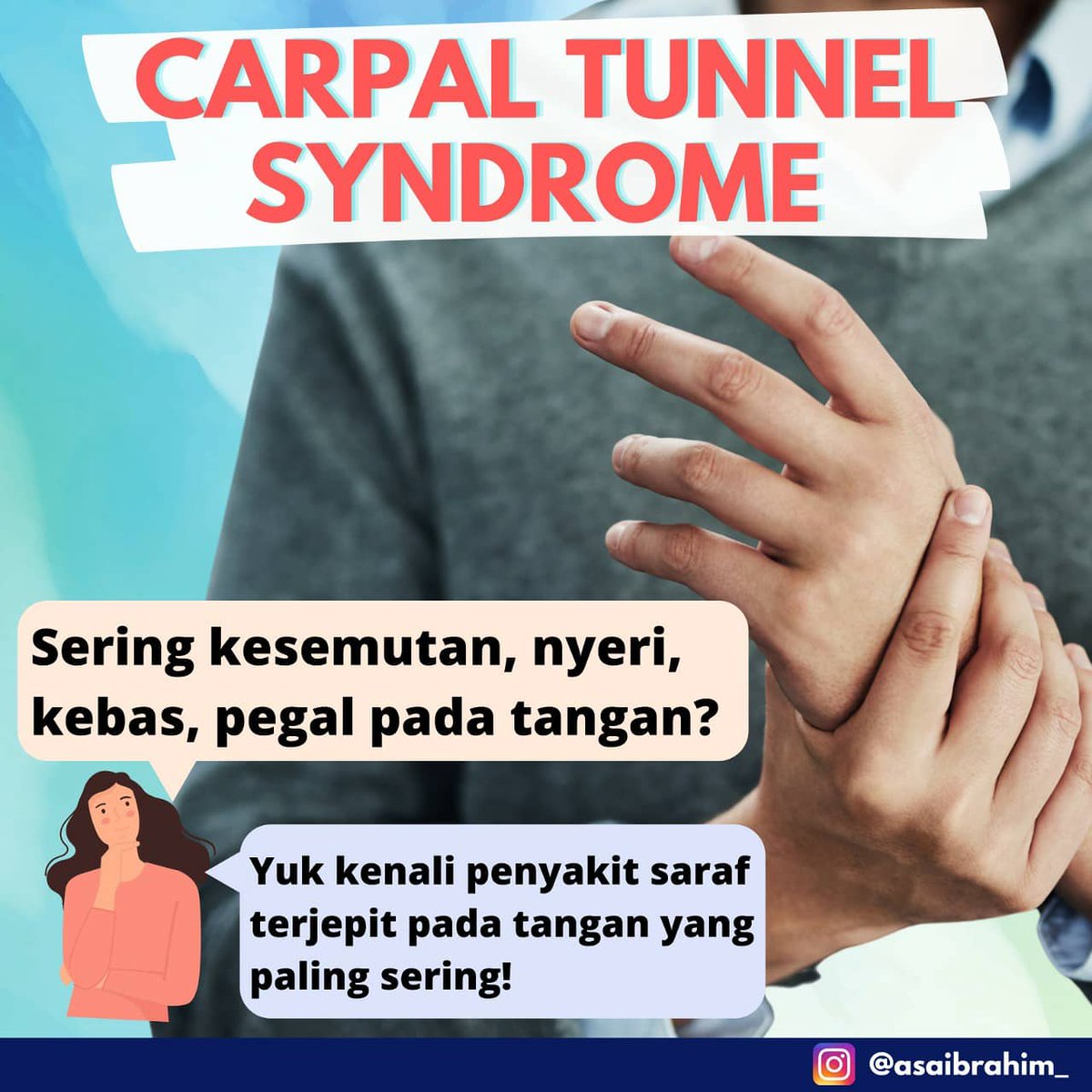 asaibrahim's tweet photo. Gaess!
Saya mau share penyakit2 paling sering pada tangan kita, yang sering banget menyerang :

Org yg Kerja seharian d depan komputer
ibu rumah tangga
teknisi/pekerja yg pake mesin/instrumen,dll

Dia bikin tangan sakit,kesemutan,susa kerja,ribet dah

Penyakit CTS! (Bukan BTS ya) https://t.co/8d4fV8rwVO