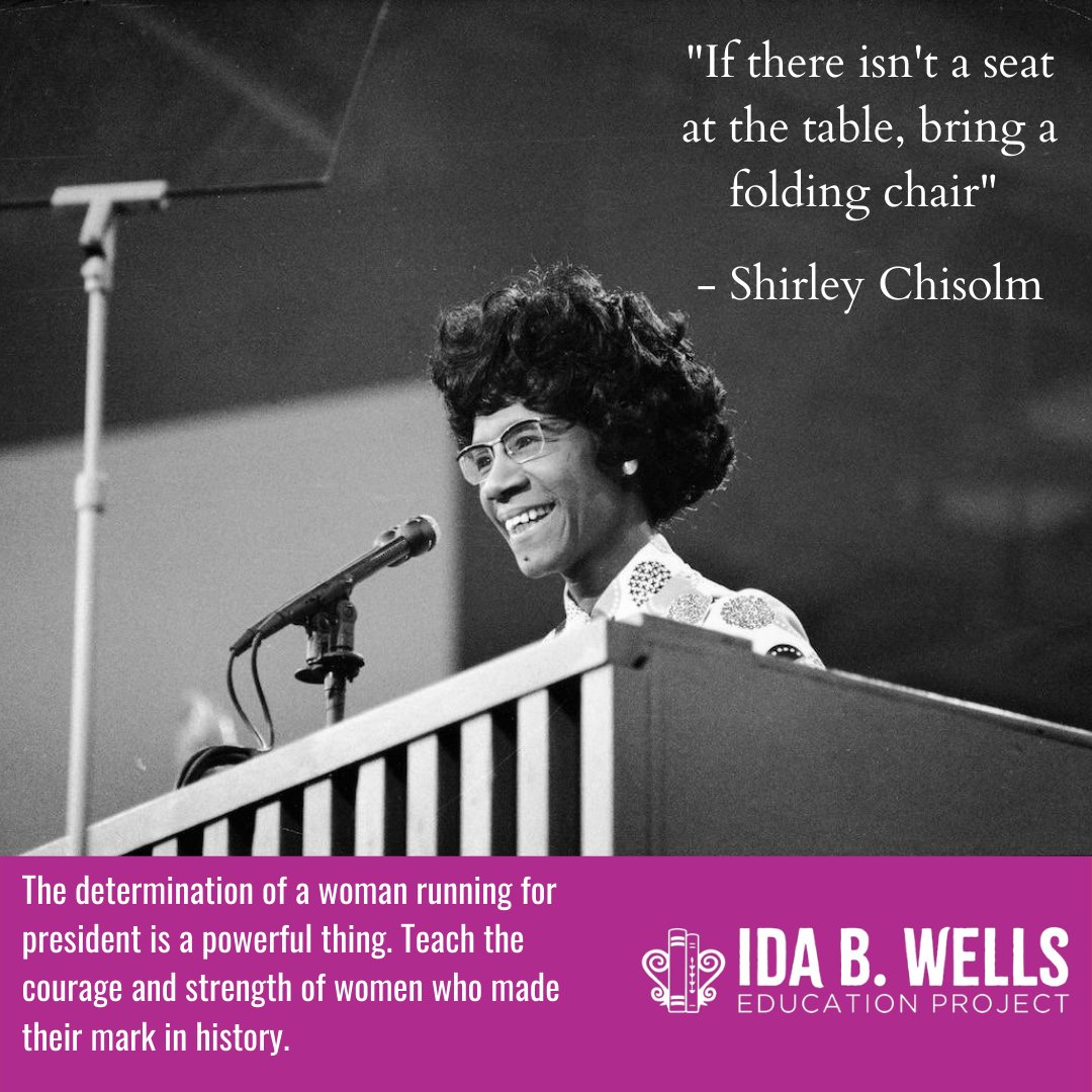 IdaBWellsEdProj's tweet photo. #WomensHistoryMonth we salute the educator, activist and politician Shirley Chisholm. Throughout her life Chisholm stood fearlessly on the side of the people, facing down racism and sexism to become the first woman to run for President in the Democratic Party. https://t.co/U4lRZ983Wu